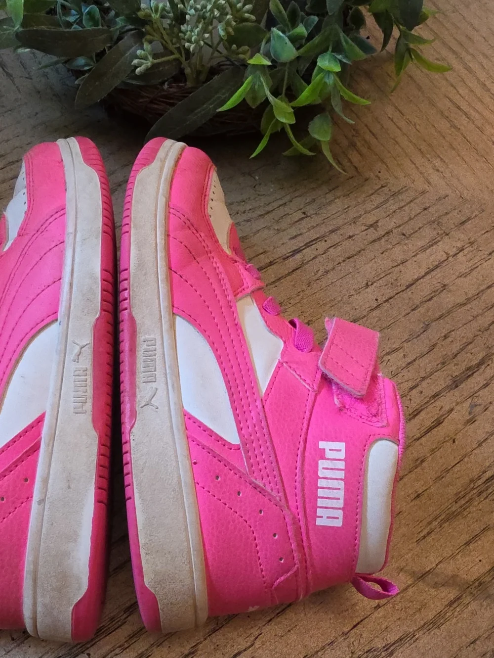 Puma Kids' Pink and White High-Top Sneakers Size 3